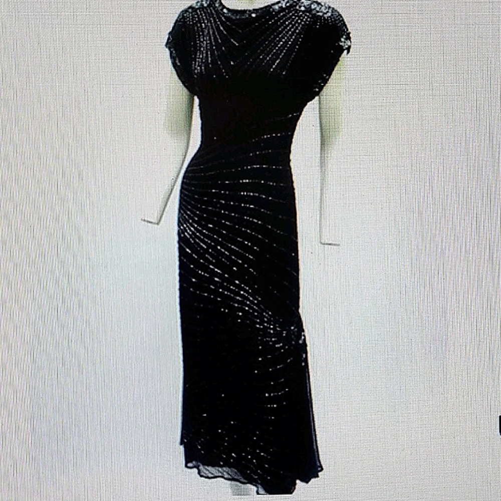Oleg Cassini Vintage Black Beaded Sequin Dress